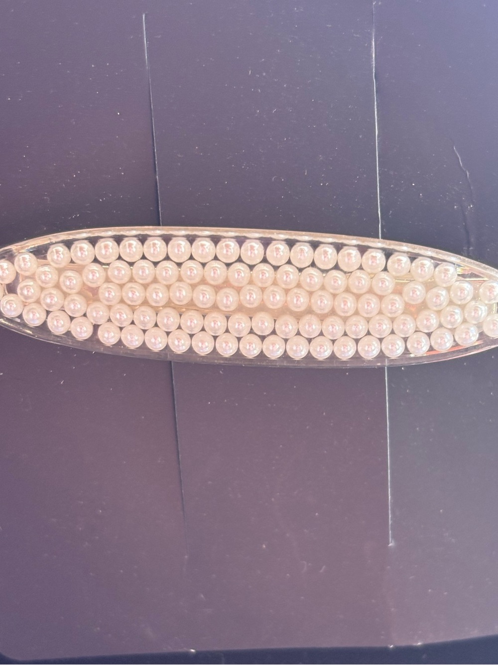 Pearl-Embellished Oval Hair Barrette - white
